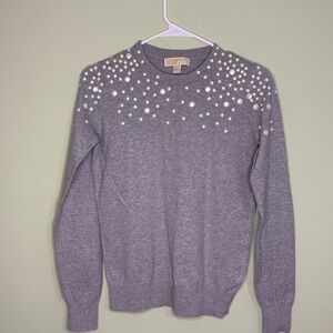 Michael Kors‎ gray pearl embellished crew neck sweater woman XS long sleeve